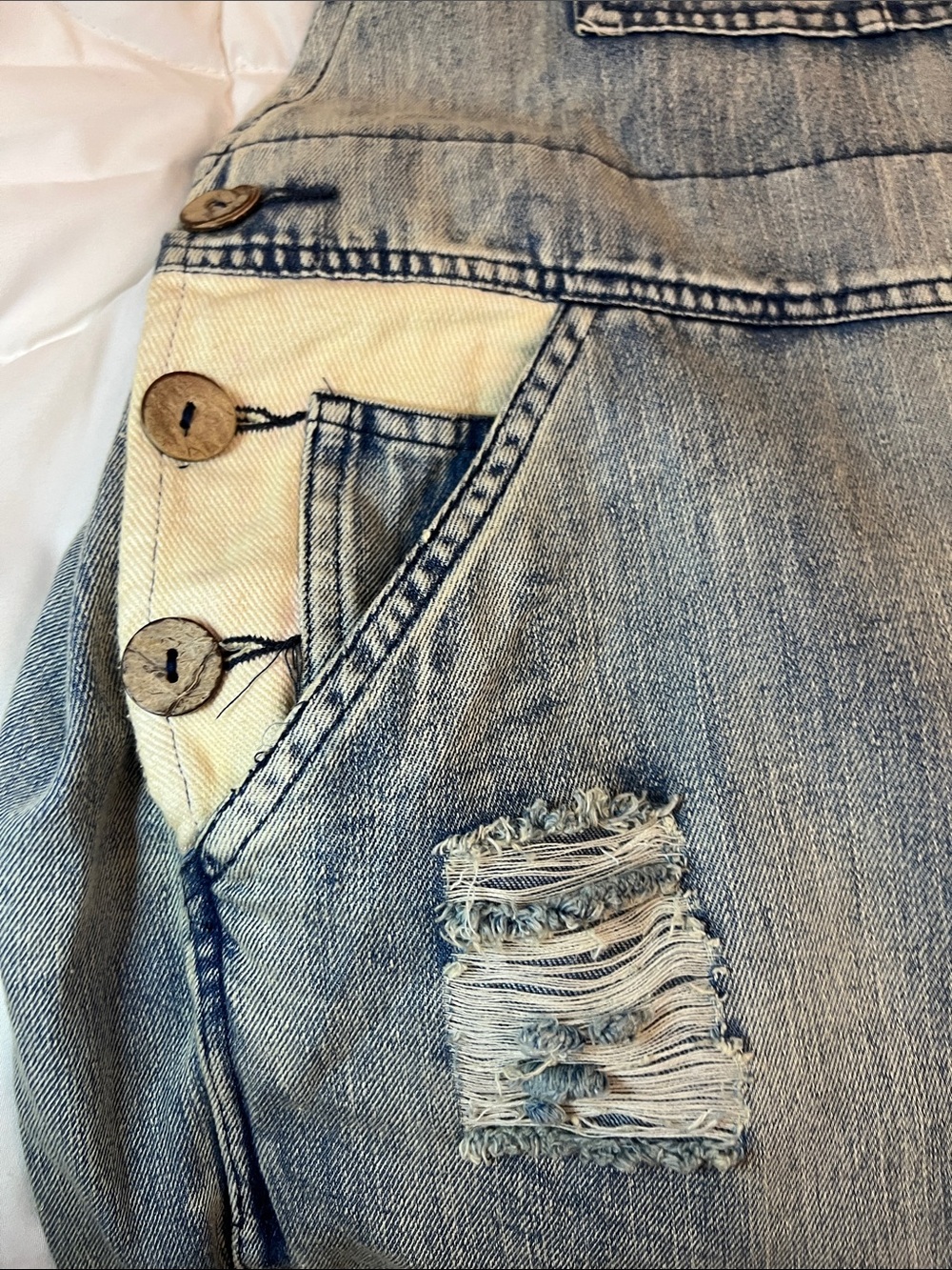 BLUE VELVET STARS and PEACE patchwork Denim Overalls wide leg oversized M L - Picture 3 of 7